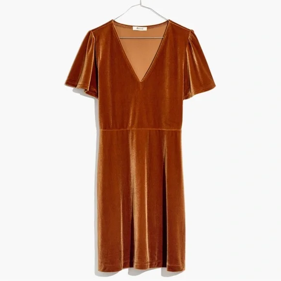 NWT Madewell Velvet V-Neck Flutter-Sleeve Dress - Picture 3 of 7
